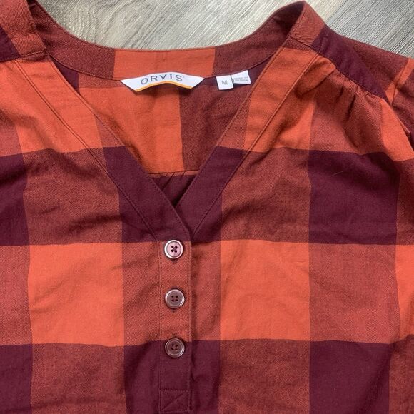 Orvis Blouse Button Shirt Red Plaid Super Soft Lightweight Women Size M - Picture 2 of 8